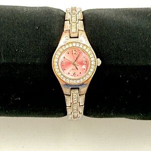 White Stag Silver Tone Pink Dial Gemstone Watch
